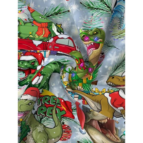 T Rex Dino Christmas Graphics Hawaiian Collared Casual Party Shirt Men's XXL #L - Picture 3 of 5